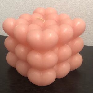 Pink Unscented Bubble Cube Heart Beeswax Candle, Love Candle, Gift For Her